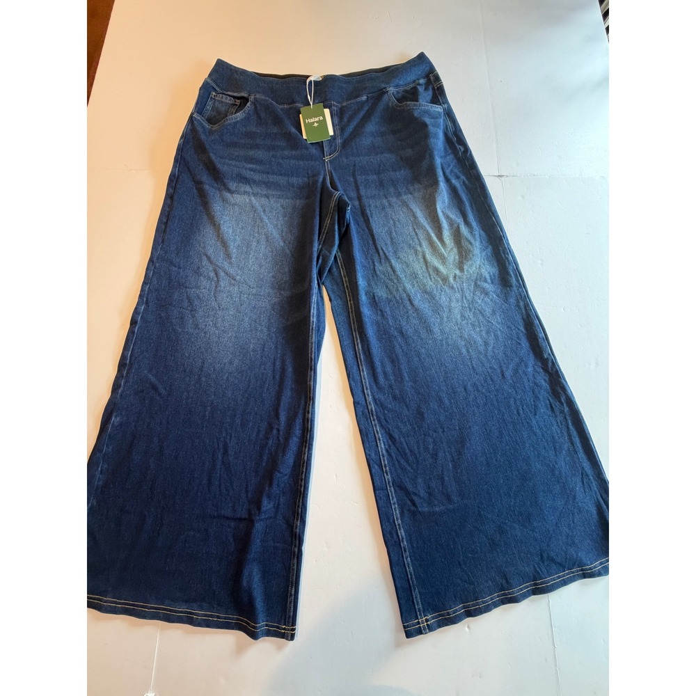 Halara Wide Leg Denim Pants Blue Pull On High Waisted Stretchy 2X Regular
